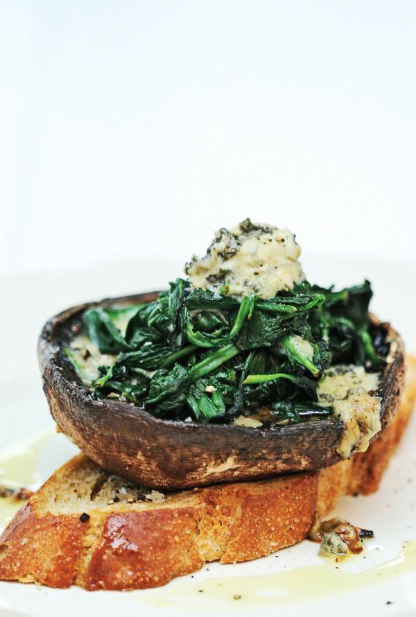 Food Friday Roasted field mushrooms with blue cheese and spinach 30